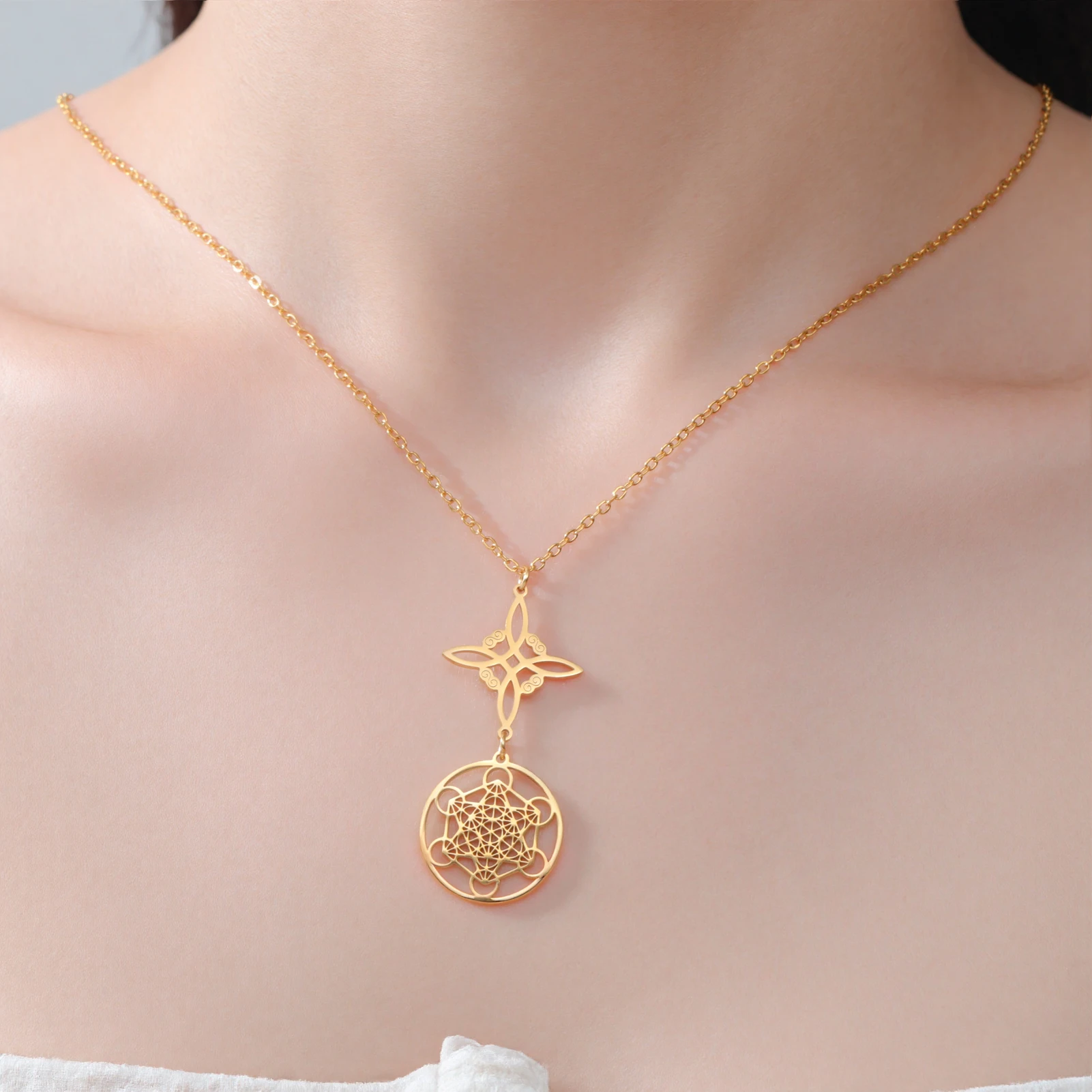 Metatron Cube Witch Knot Necklace in Stainless Steel 4 Metatron Cube Witch Knot Necklace in Stainless Steel - Image 4