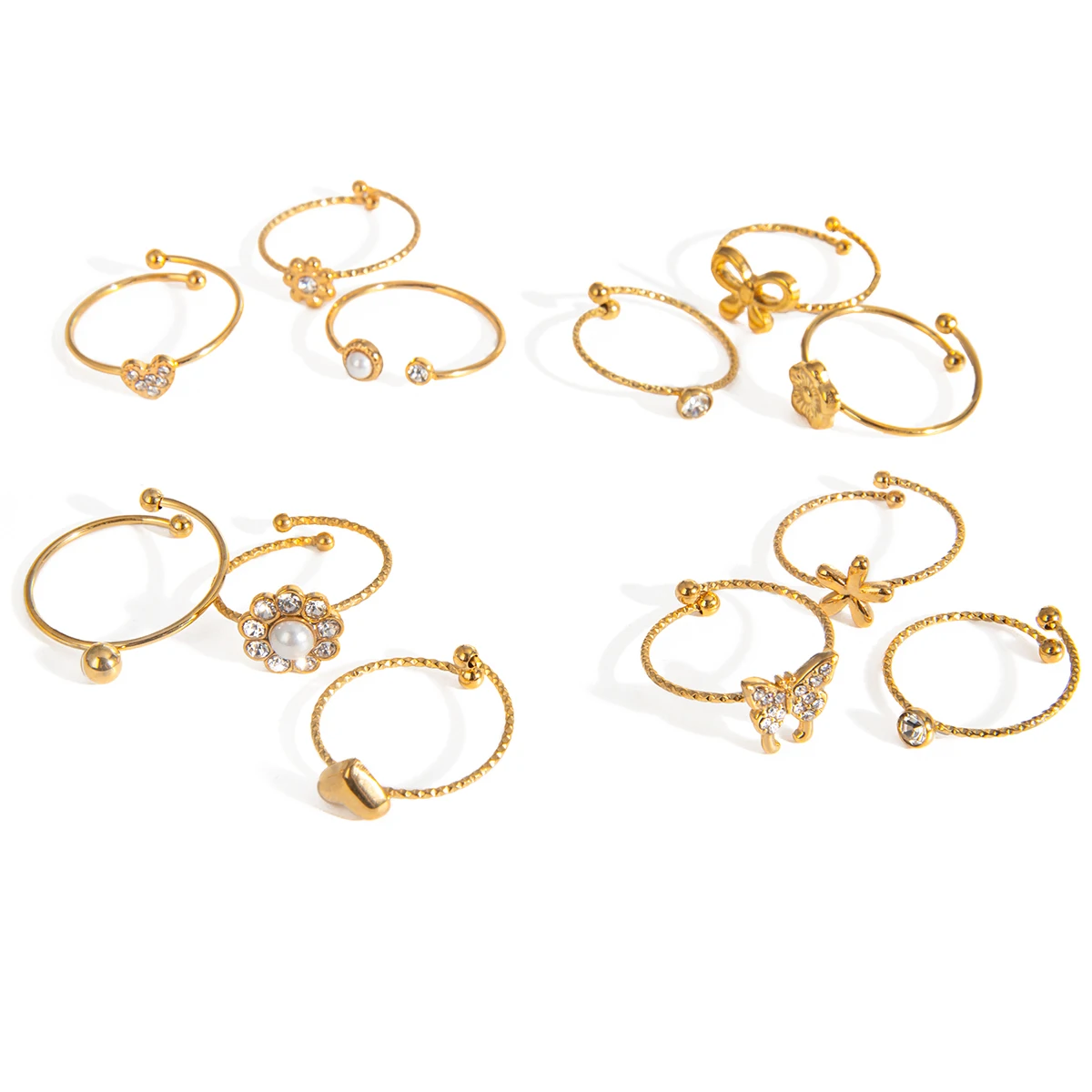 Elegant Stainless Steel Floral Ring Set 5 Elegant Stainless Steel Floral Ring Set - Image 5