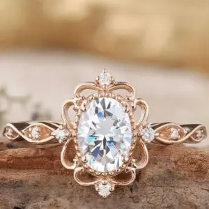 Rose Gold Floral-Design Cocktail Ring for Women 9 S82736ad692624dbcb5e4948b45c383c74