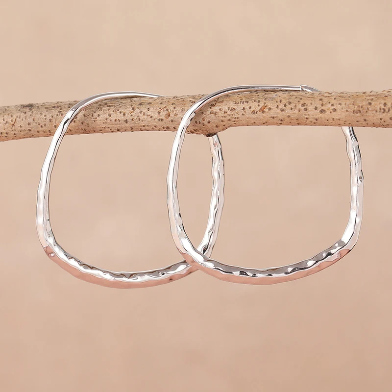 Vintage Silver Hoop Earrings with Geometric Carvings 2 Vintage Silver Hoop Earrings with Geometric Carvings - Image 2