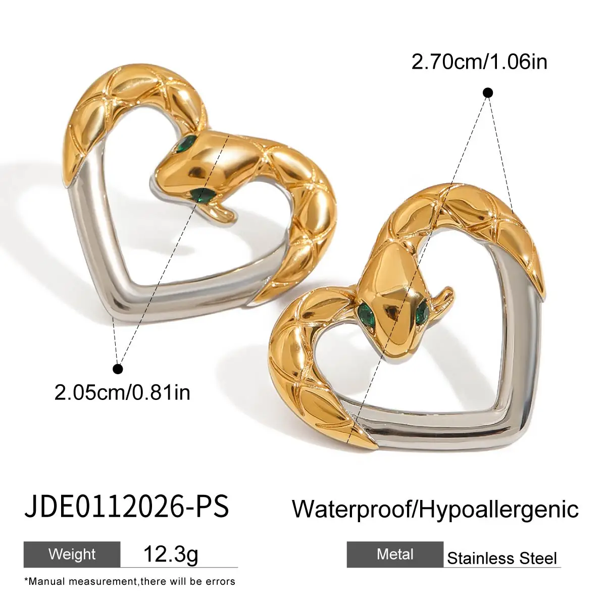 Stainless Steel Gold Snake Earrings 7 Stainless Steel Gold Snake Earrings - Image 7