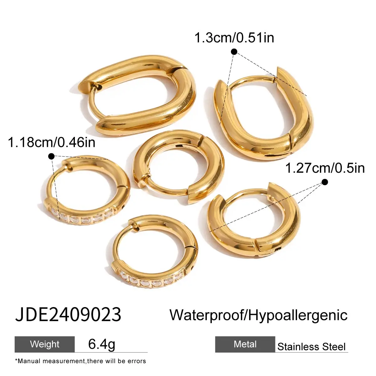 Gold Stainless Steel Elliptical Earrings Set 8 Gold Stainless Steel Elliptical Earrings Set - Image 8