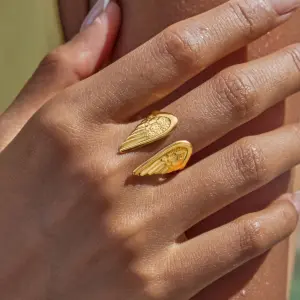Gold Stainless Steel Angel Wing Ring