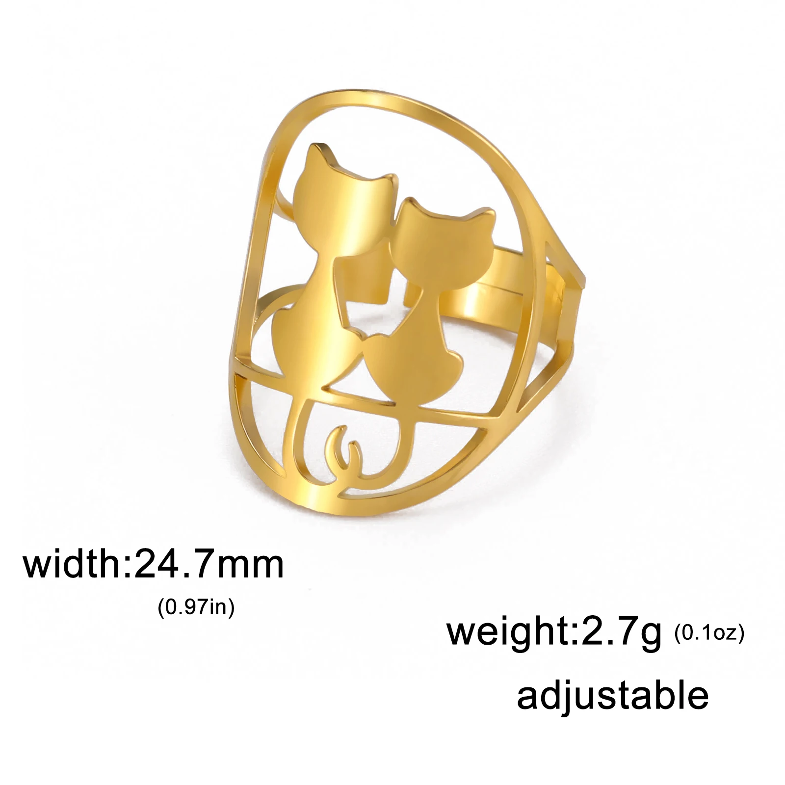 Whimsical Cats & Moon Adjustable Ring for Women 8 Whimsical Cats & Moon Adjustable Ring for Women - Image 8