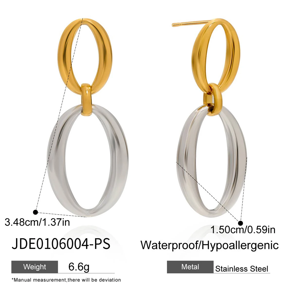 Two-Tone Stainless Steel Geometric Earrings for Women 7 Two-Tone Stainless Steel Geometric Earrings for Women - Image 7