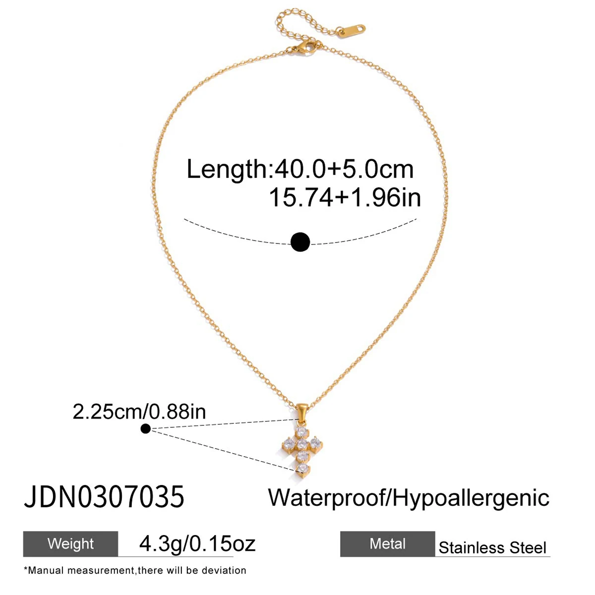 Stainless Steel Gold Cross Necklace JDN0307035 7 Stainless Steel Gold Cross Necklace JDN0307035 - Image 7