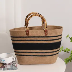 Cotton Woven Summer Handbag with Bamboo Handle 17 S8352c308320b4c458ea6ebc65c4de9ebF