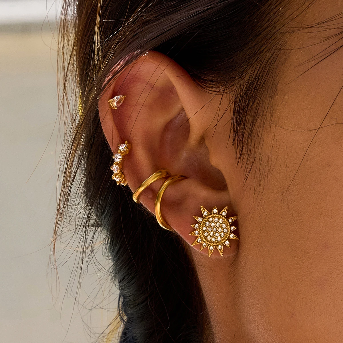 Celestial Moon Sun Stainless Steel Earrings Set 2 Celestial Moon Sun Stainless Steel Earrings Set - Image 2