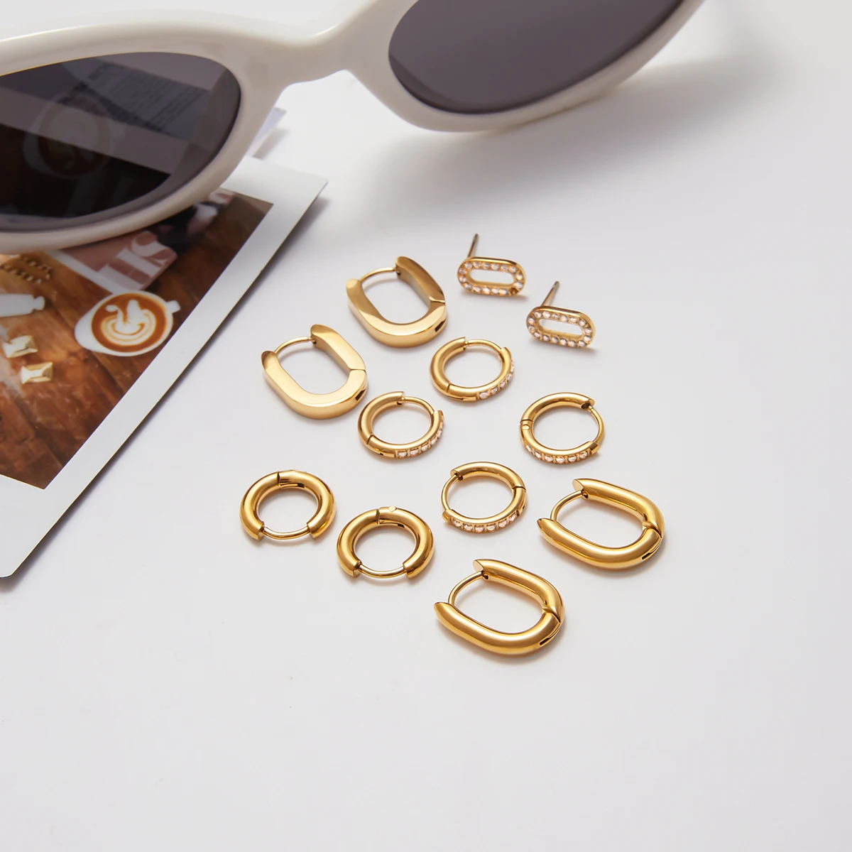 Gold Stainless Steel Elliptical Earrings Set 3 Gold Stainless Steel Elliptical Earrings Set - Image 3