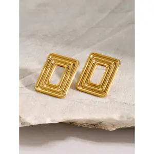 Gold Stainless Steel Square Earrings JDEW2404023 9 S8402fbb33c7a4415851cc457d2e4b1daF
