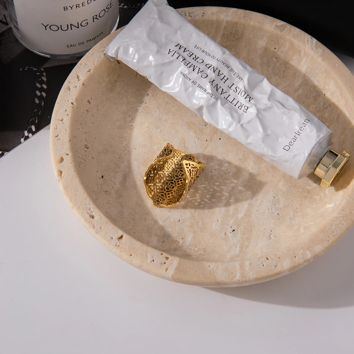 Stainless Steel Gold Geometric Ring for Women 6 Stainless Steel Gold Geometric Ring for Women - Image 6