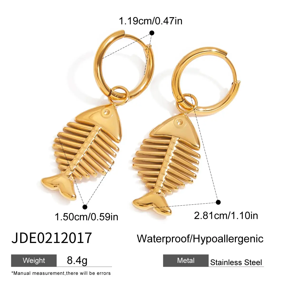 Gold Finish Fish Bone Earrings for Women 7 Gold Finish Fish Bone Earrings for Women - Image 7