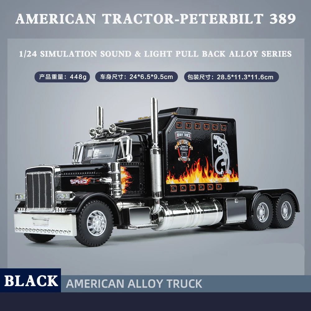 Black 1:24 Scale Peterbilt 389 Diecast Model 10 Black 1:24 Scale Peterbilt 389 Diecast Model - Image 10