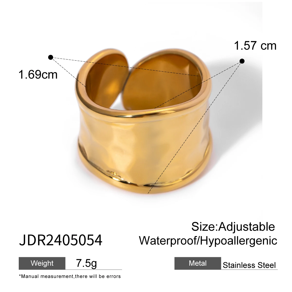 Stainless Steel Hammered Wide Ring JDR2405054 8 Stainless Steel Hammered Wide Ring JDR2405054 - Image 8