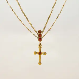 Elegant Gold Stainless Steel Cross Necklace 14 S85b9e91e3a4040f3a684dd8e9f46e05am