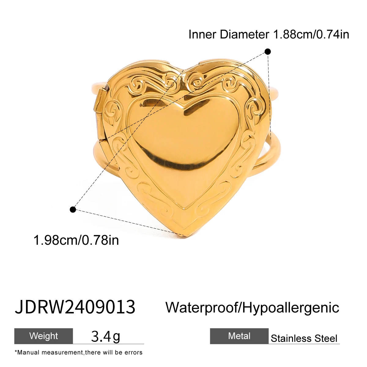 Stainless Steel Heart Ring with Gold Finish 8 Stainless Steel Heart Ring with Gold Finish - Image 8
