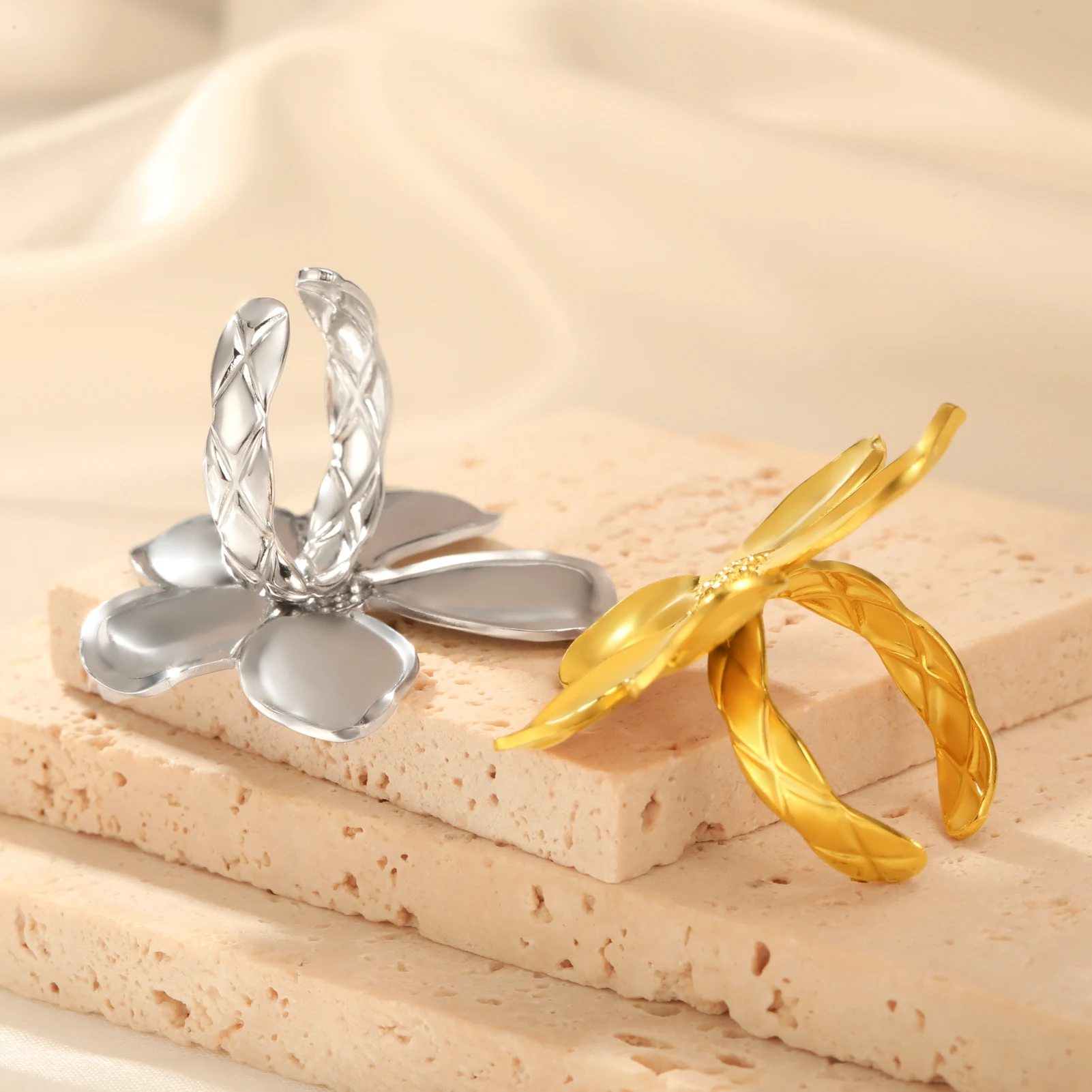 Stainless Steel Gold Flower Ring 5 Stainless Steel Gold Flower Ring - Image 5
