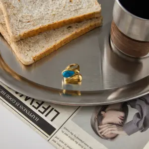 Vintage Stainless Steel Gold-Tone Turquoise Ring Set 13 S860448e86cfd40bf8d5e427353791137n