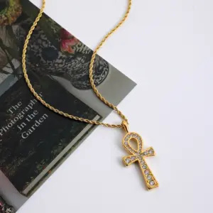Men's Stainless Steel Cross Necklace with Rhinestones 12 S860b7d69699045e7b7cddc23e9b86b6fY
