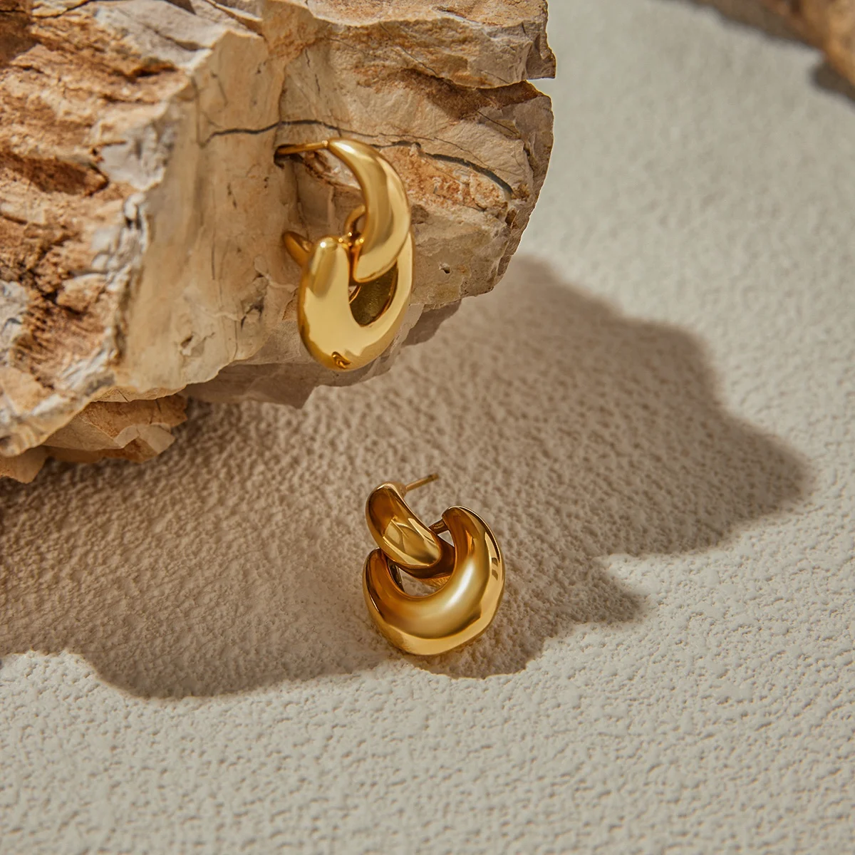 Elegant Gold Stainless Steel Hoop Earrings 3 Elegant Gold Stainless Steel Hoop Earrings - Image 3