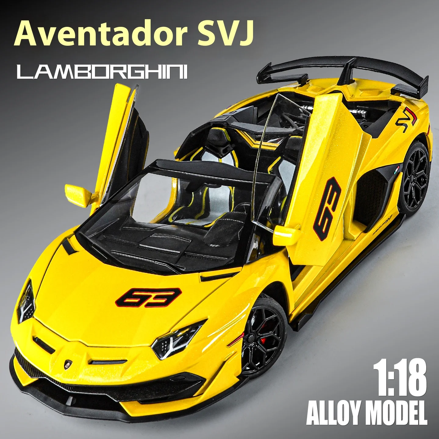 Yellow Lamborghini Aventador SVJ Diecast Model 1 Yellow Lamborghini Aventador SVJ Diecast Model