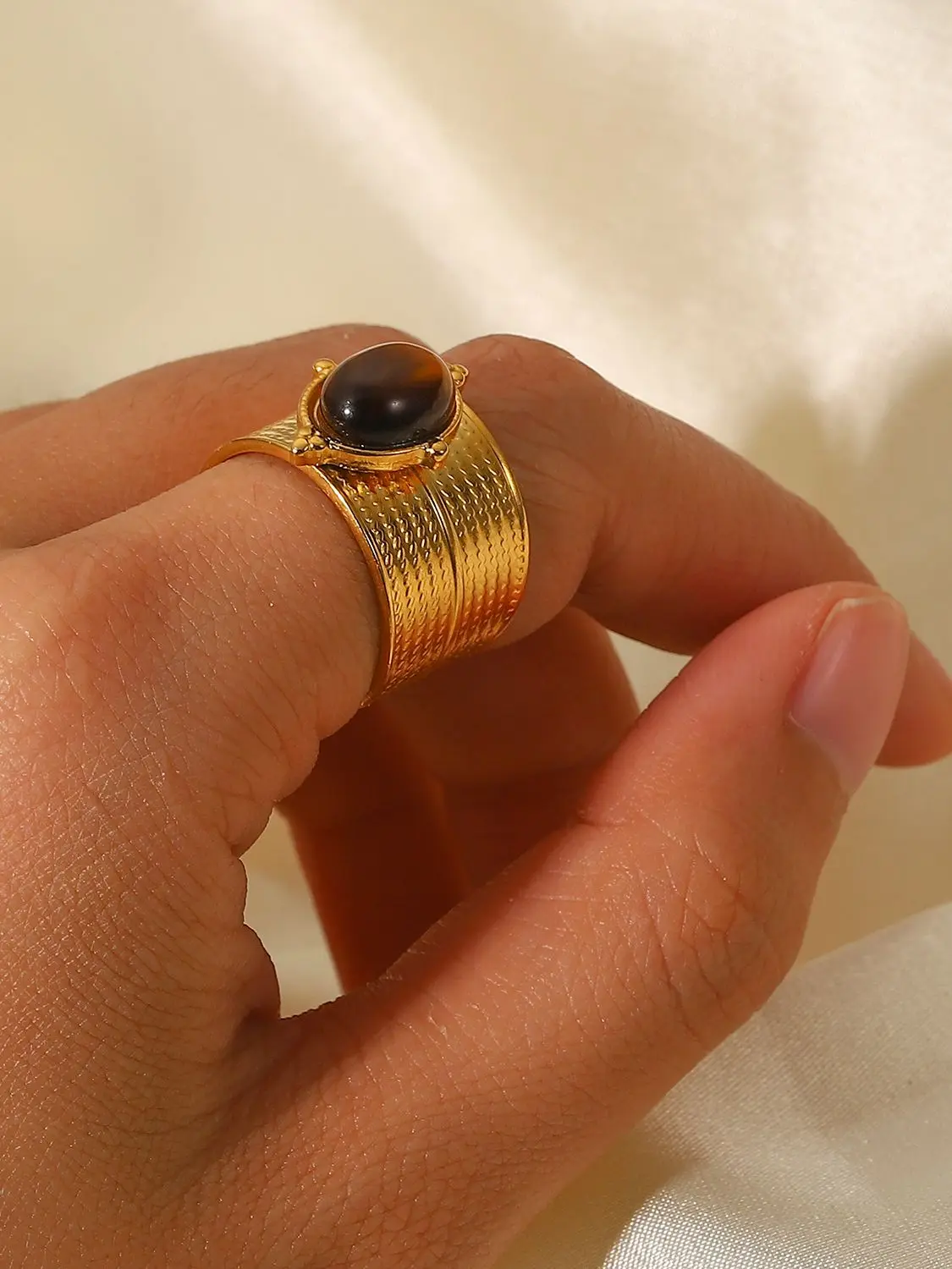 Stainless Steel Gold Women's Adjustable Ring 3 Stainless Steel Gold Women's Adjustable Ring - Image 3