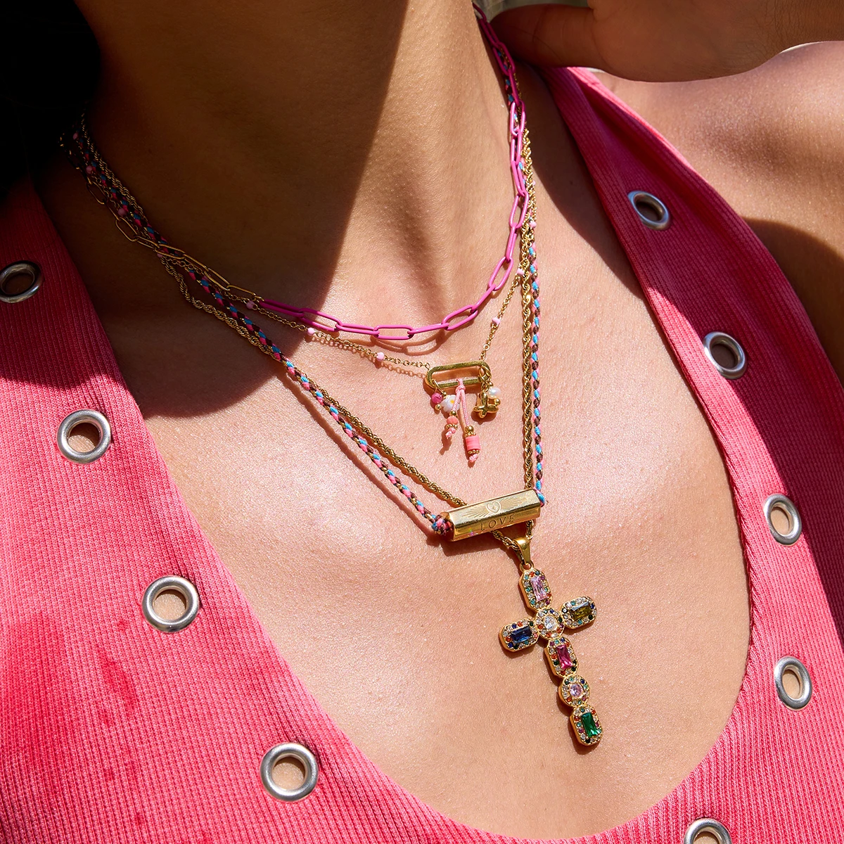 Gold Stainless Steel Layered Necklace with Heart Pendant 4 Gold Stainless Steel Layered Necklace with Heart Pendant - Image 4