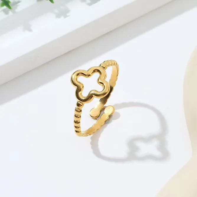 Gold Four-Leaf Clover Adjustable Ring for Women 3 Gold Four-Leaf Clover Adjustable Ring for Women - Image 3