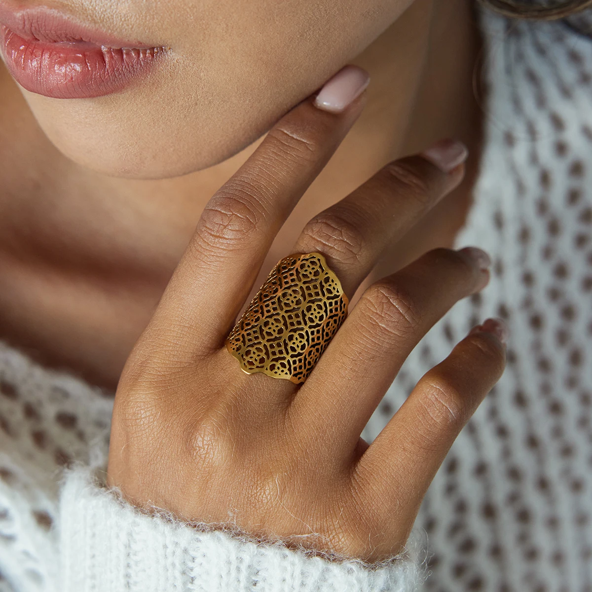 Stainless Steel Gold Geometric Ring for Women 3 Stainless Steel Gold Geometric Ring for Women - Image 3