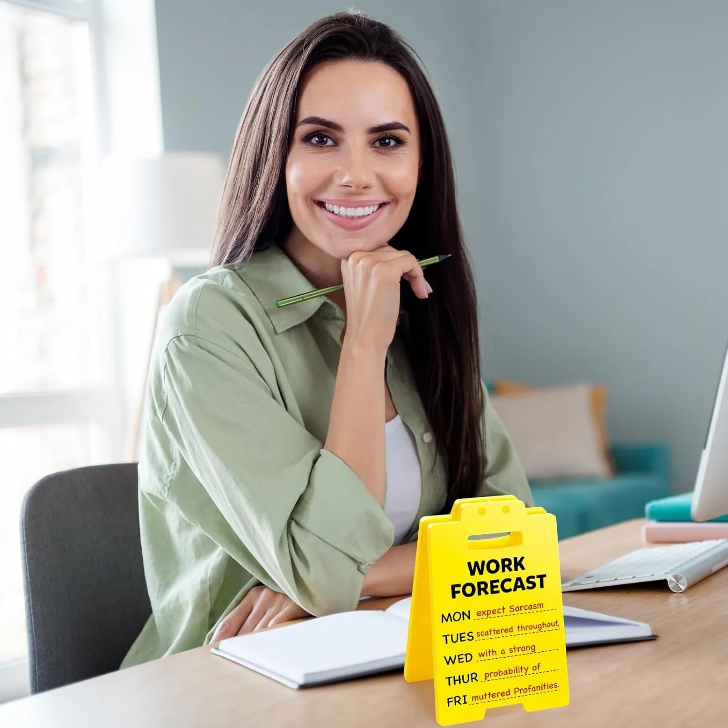Bright Yellow Work Forecast Desk Sign 5 Bright Yellow Work Forecast Desk Sign - Image 5