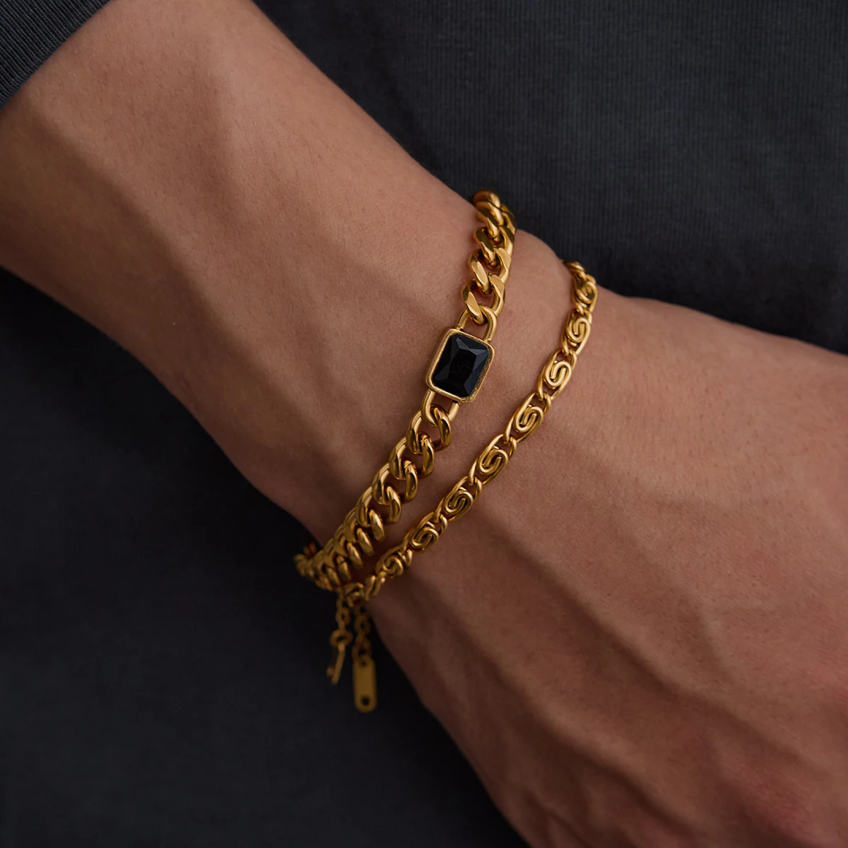 Stackable Stainless Steel Chain Bracelets in Gold 6 Stackable Stainless Steel Chain Bracelets in Gold - Image 6
