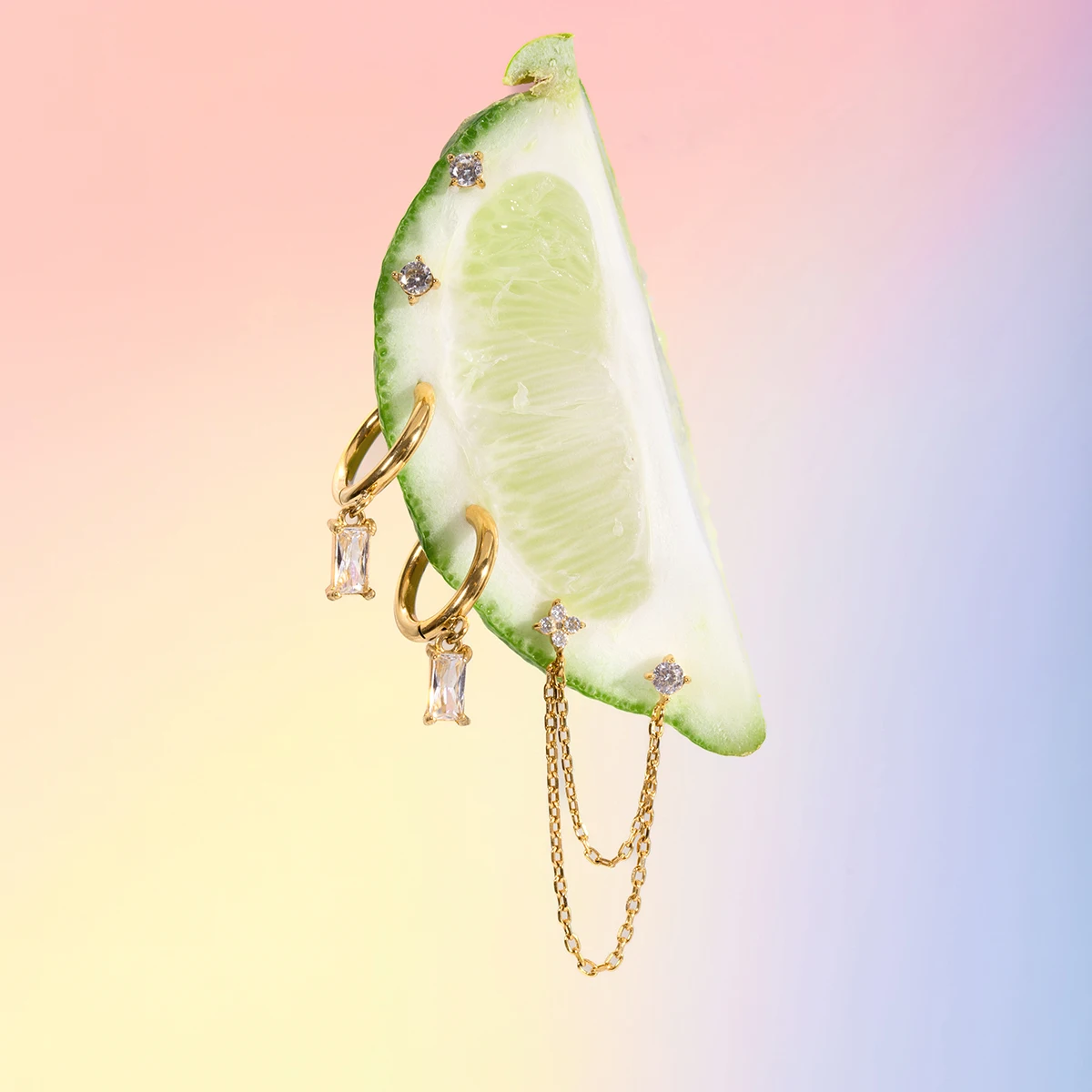 Stainless Steel Zircon Earrings Set with White Stones 6 Stainless Steel Zircon Earrings Set with White Stones - Image 6