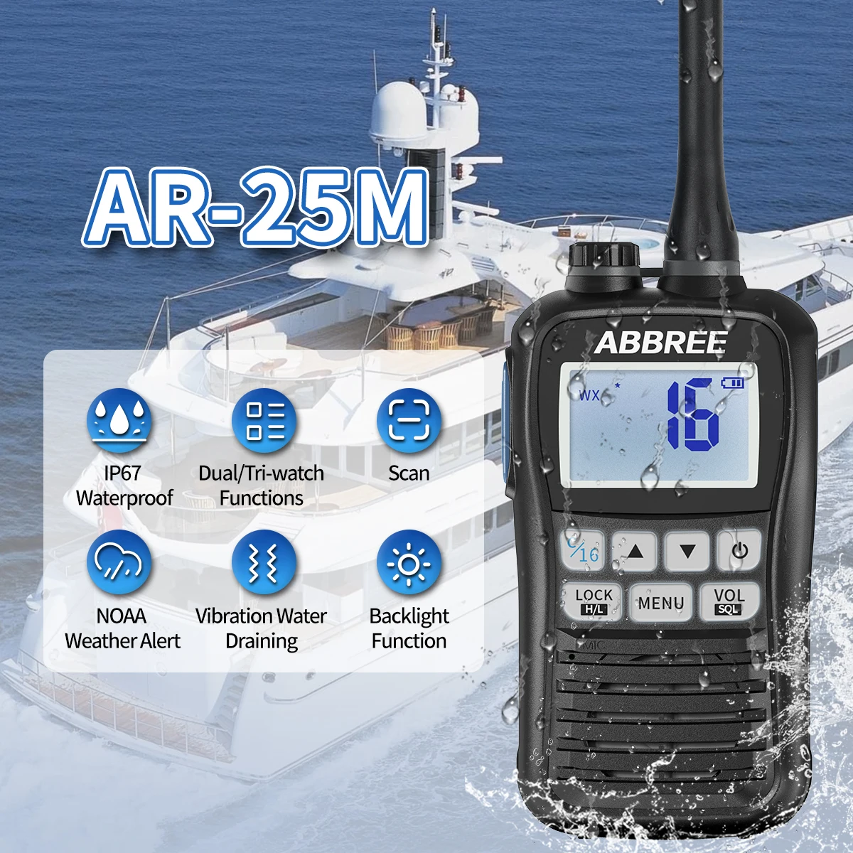 ABBREE AR-25M Marine Radio Transceiver 3 ABBREE AR-25M Marine Radio Transceiver - Image 3