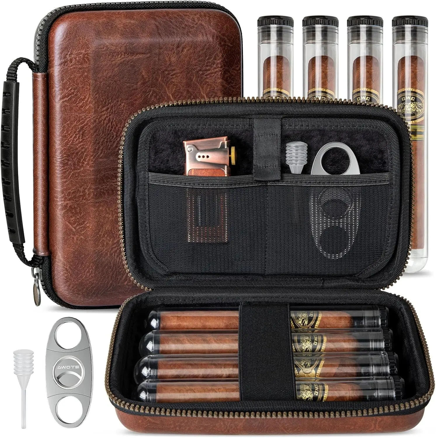 Black Leather Cigar Case with Accessories 7 Black Leather Cigar Case with Accessories - Image 7