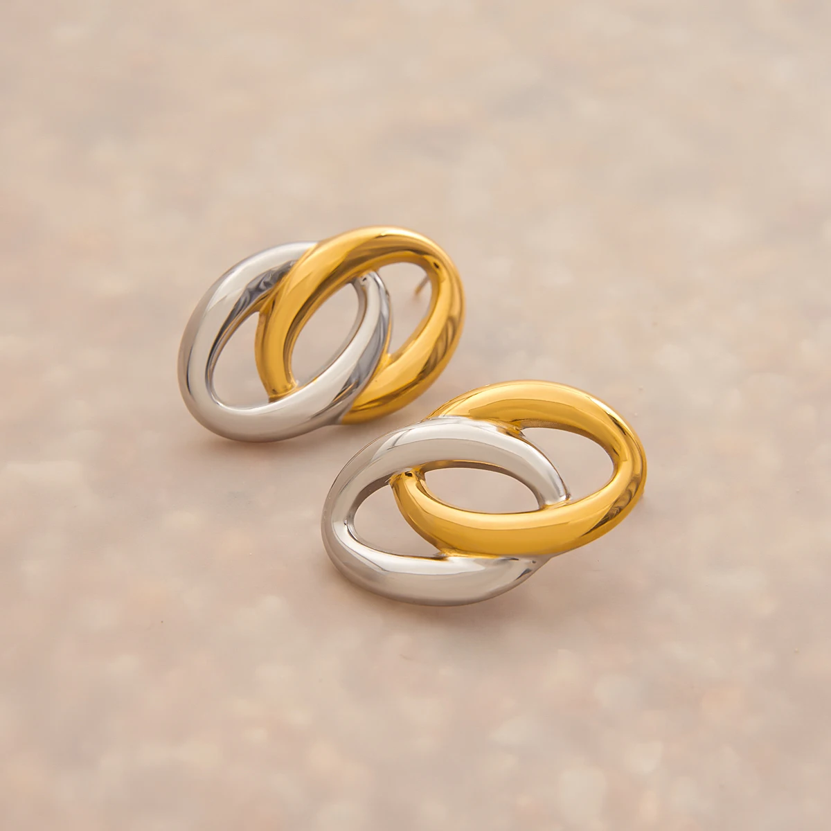 Minimalist Two-Tone Stainless Steel Oval Earrings 5 Minimalist Two-Tone Stainless Steel Oval Earrings - Image 5