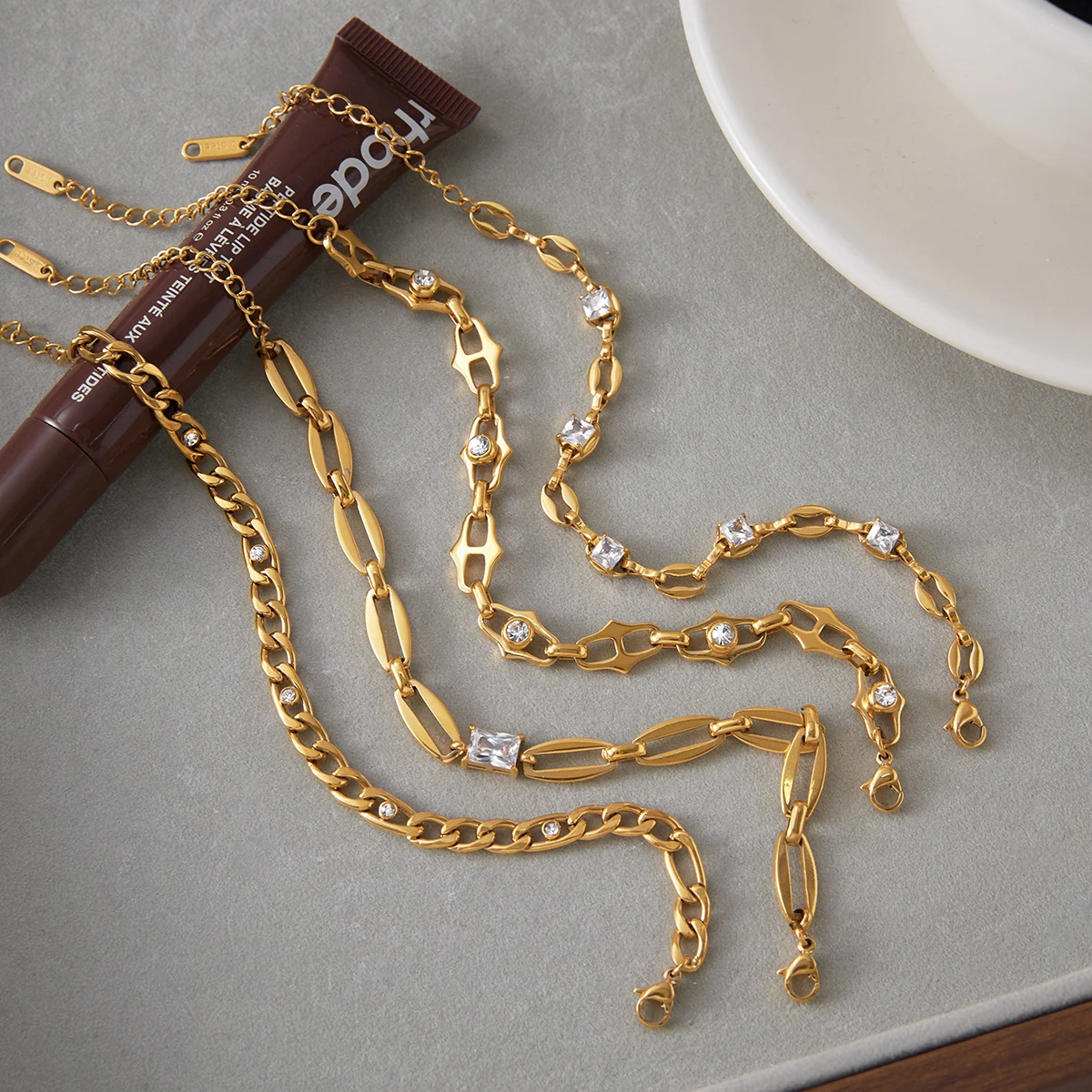 Gold Stainless Steel Skeleton Bracelet with Zircon 6 Gold Stainless Steel Skeleton Bracelet with Zircon - Image 6