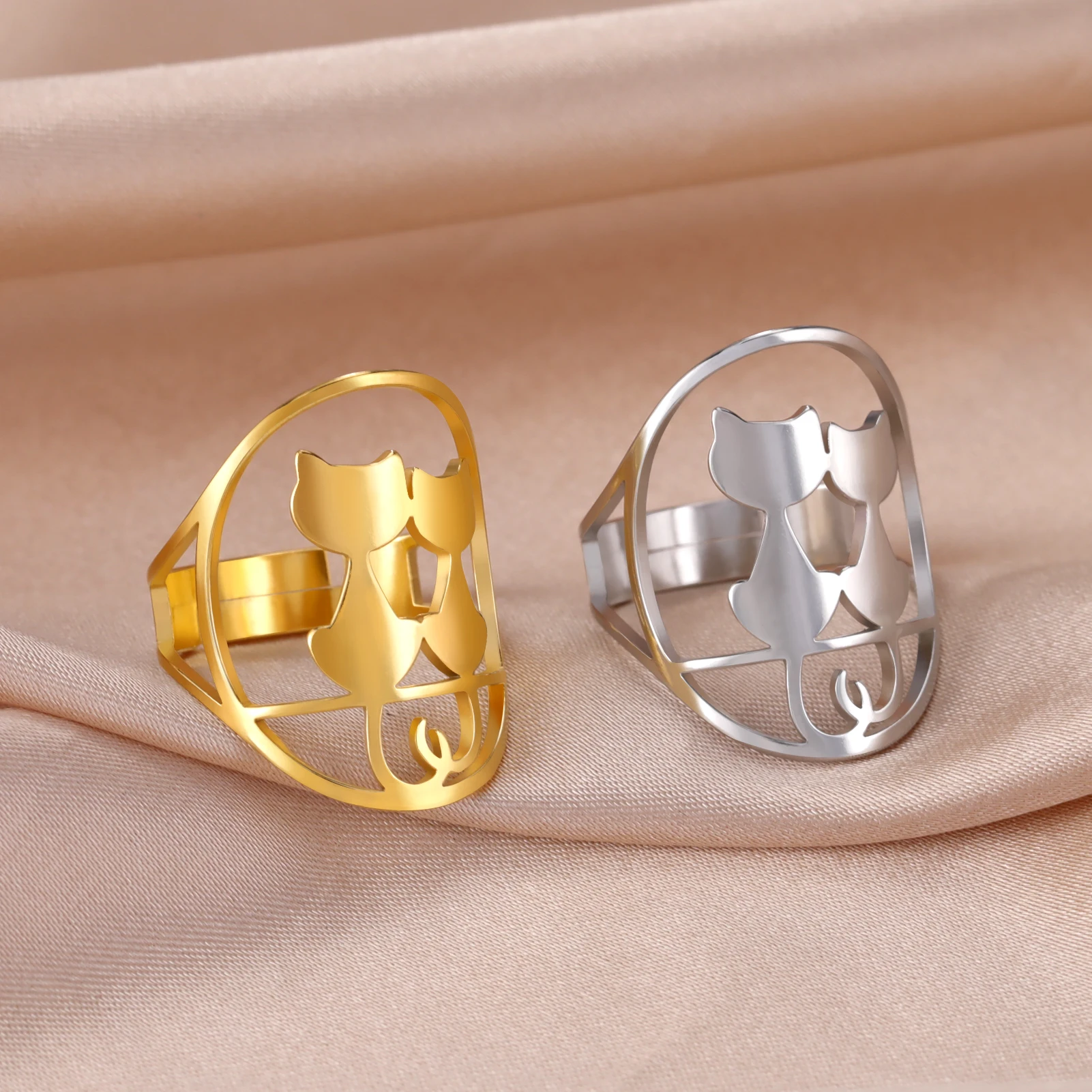 Whimsical Cats & Moon Adjustable Ring for Women 6 Whimsical Cats & Moon Adjustable Ring for Women - Image 6