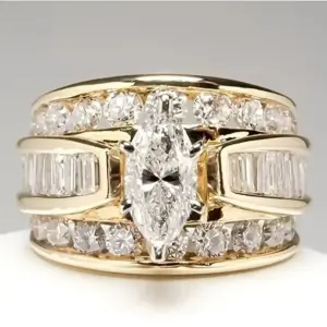 Three-Row Zircon Engagement Ring in Gold or Silver 5 S88fc42135ca04ddeaa168307527dabdfK