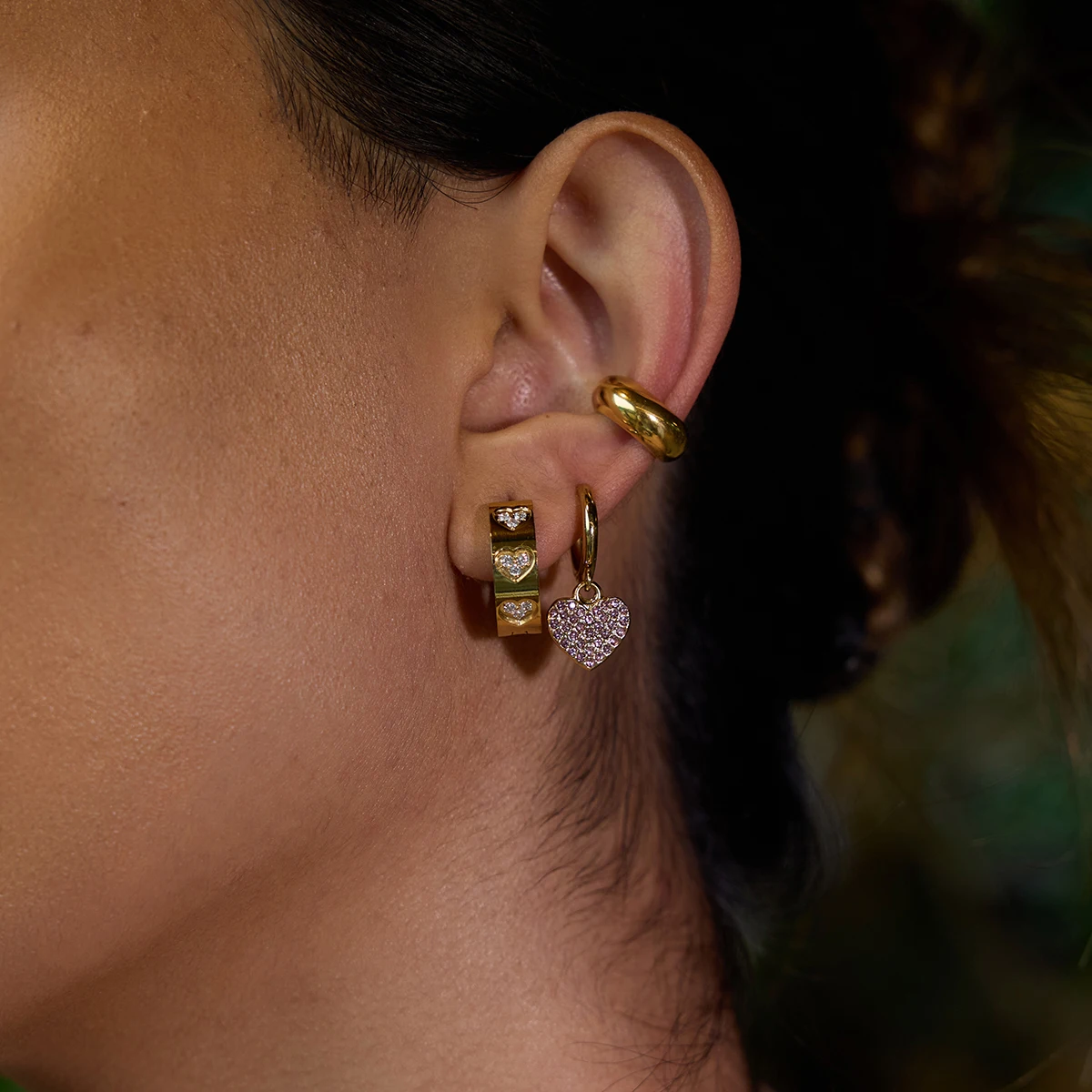 Gold-Tone Stainless Steel Heart Earrings 2 Gold-Tone Stainless Steel Heart Earrings - Image 2