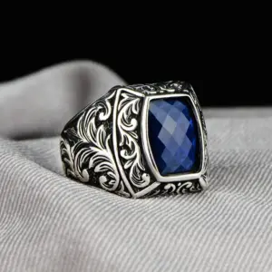 Vintage Silver and Blue Geometric Ring for Women 9 S895e1b510b364540b1ee3da9321836034