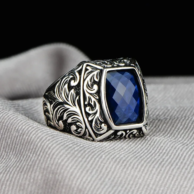 Vintage Silver and Blue Geometric Ring for Women 5 Vintage Silver and Blue Geometric Ring for Women - Image 5