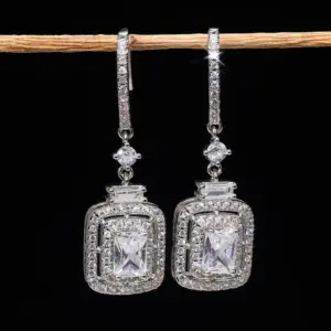 Silver Dangle Earrings with Cushion CZ Stone 9 S897ac9147e4d40d1b44ed947ef809249h
