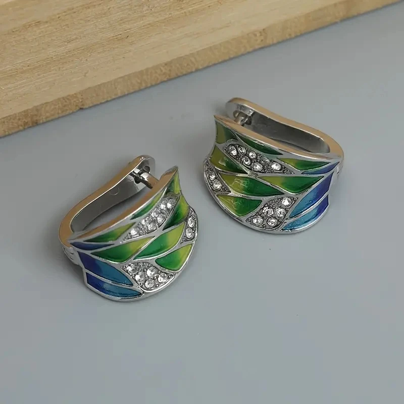 Leaf Print Hoop Earrings for Women 4 Leaf Print Hoop Earrings for Women - Image 4