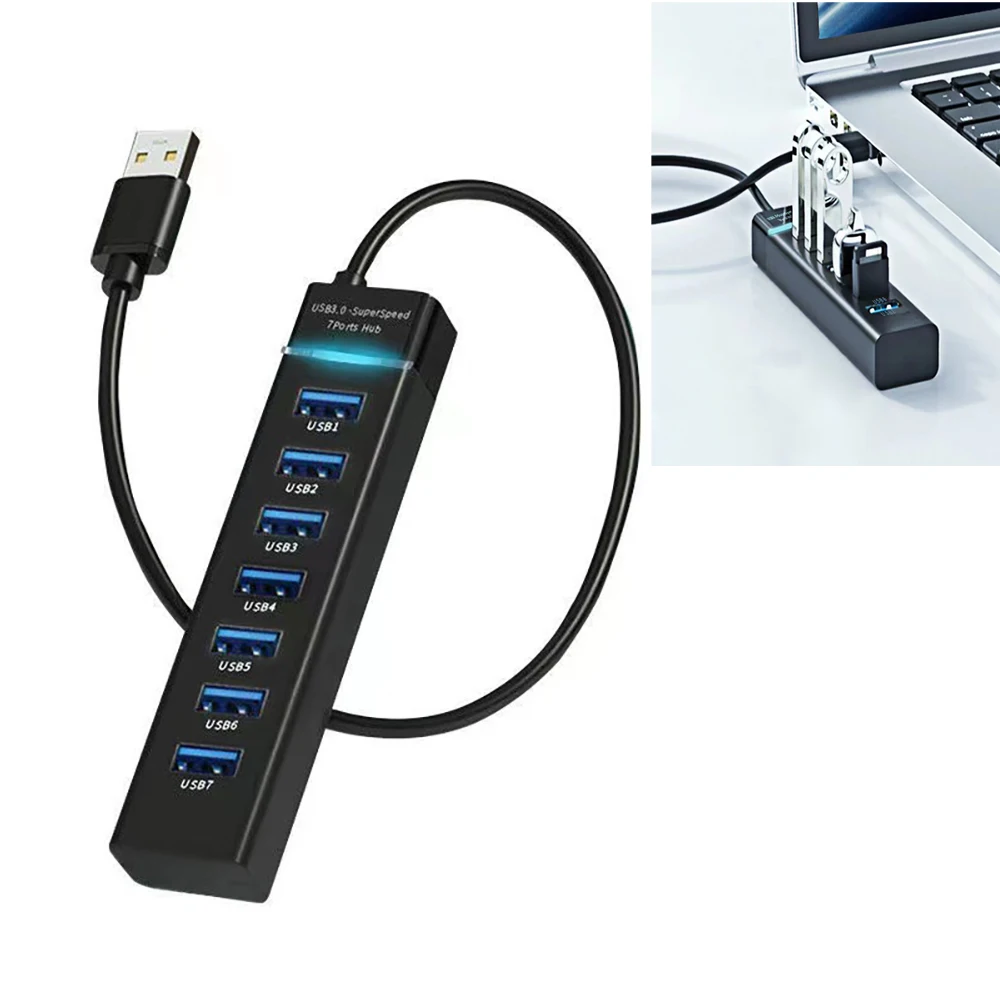 Black 7-Port USB 3.0 Hub with 30cm Cable 4 Black 7-Port USB 3.0 Hub with 30cm Cable - Image 4