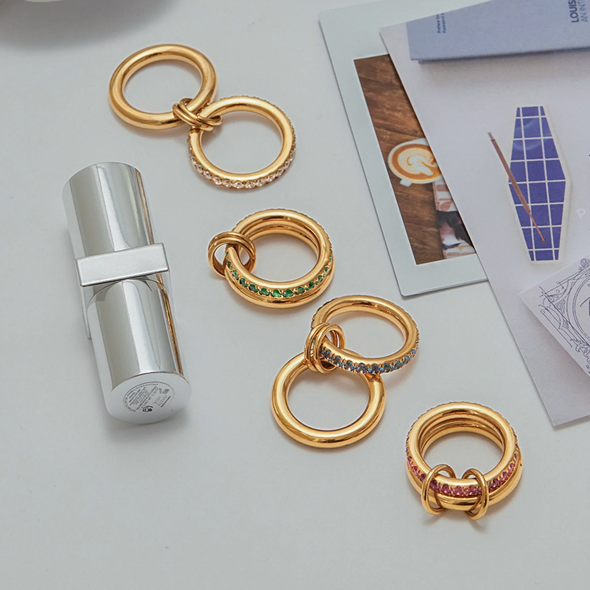 Women's Stainless Steel Zirconia Double-Layer Ring 6 Women's Stainless Steel Zirconia Double-Layer Ring - Image 6