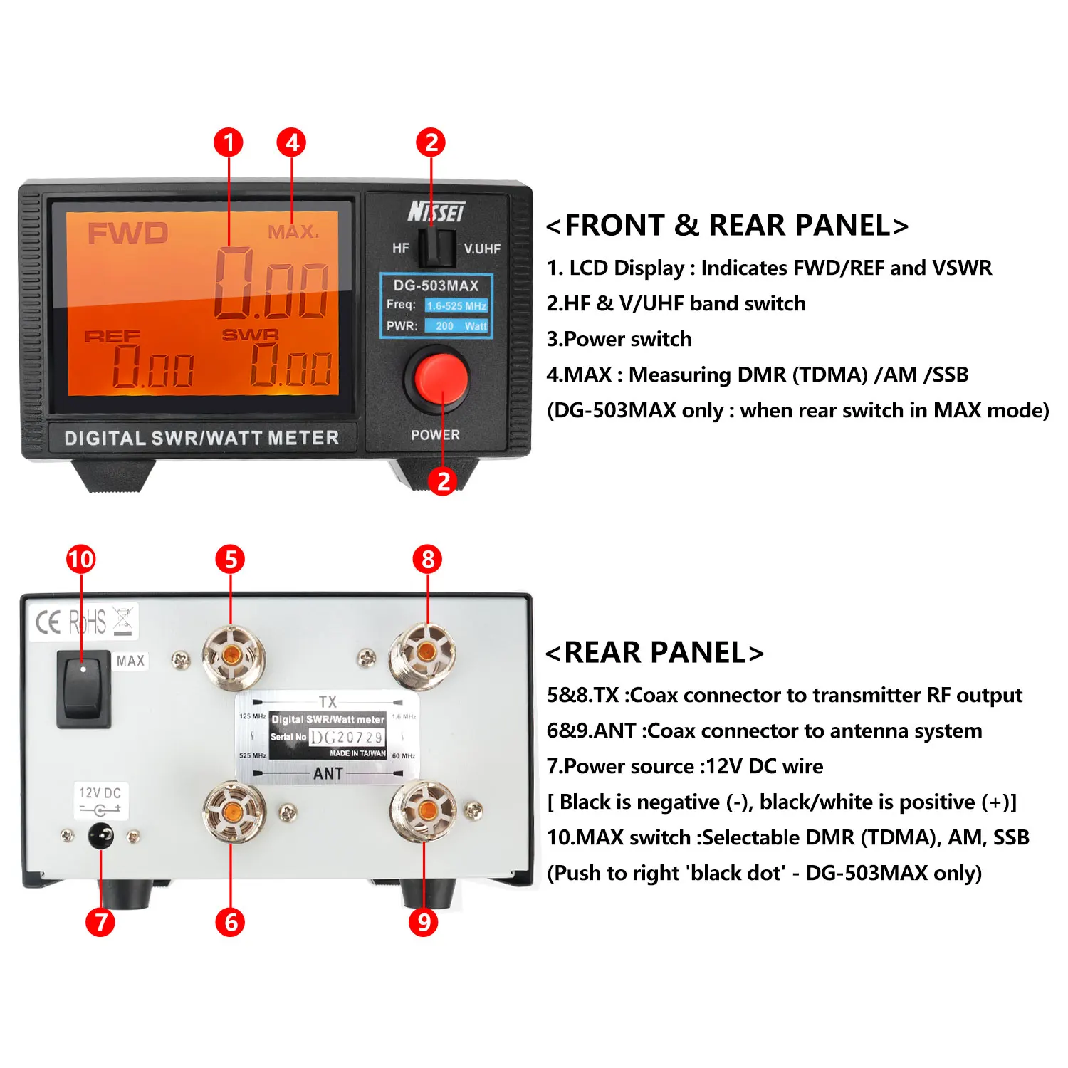 NISSEI DG-503 MAX Digital SWR Watt Meter 3 NISSEI DG-503 MAX Digital SWR Watt Meter - Image 3