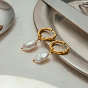 Stainless Steel Pearl Hoop Earrings 12 S8a8a90093ff04e65b0dc0f2af0c4ff16M