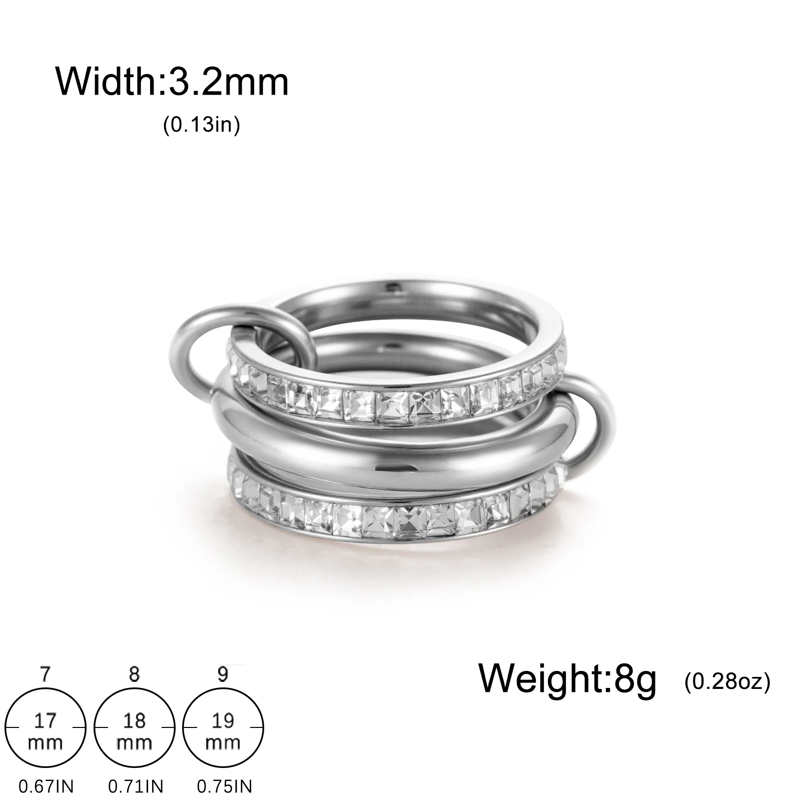 Multi-Layer Stainless Steel Women's Ring with Zircon Accents 8 Multi-Layer Stainless Steel Women's Ring with Zircon Accents - Image 8