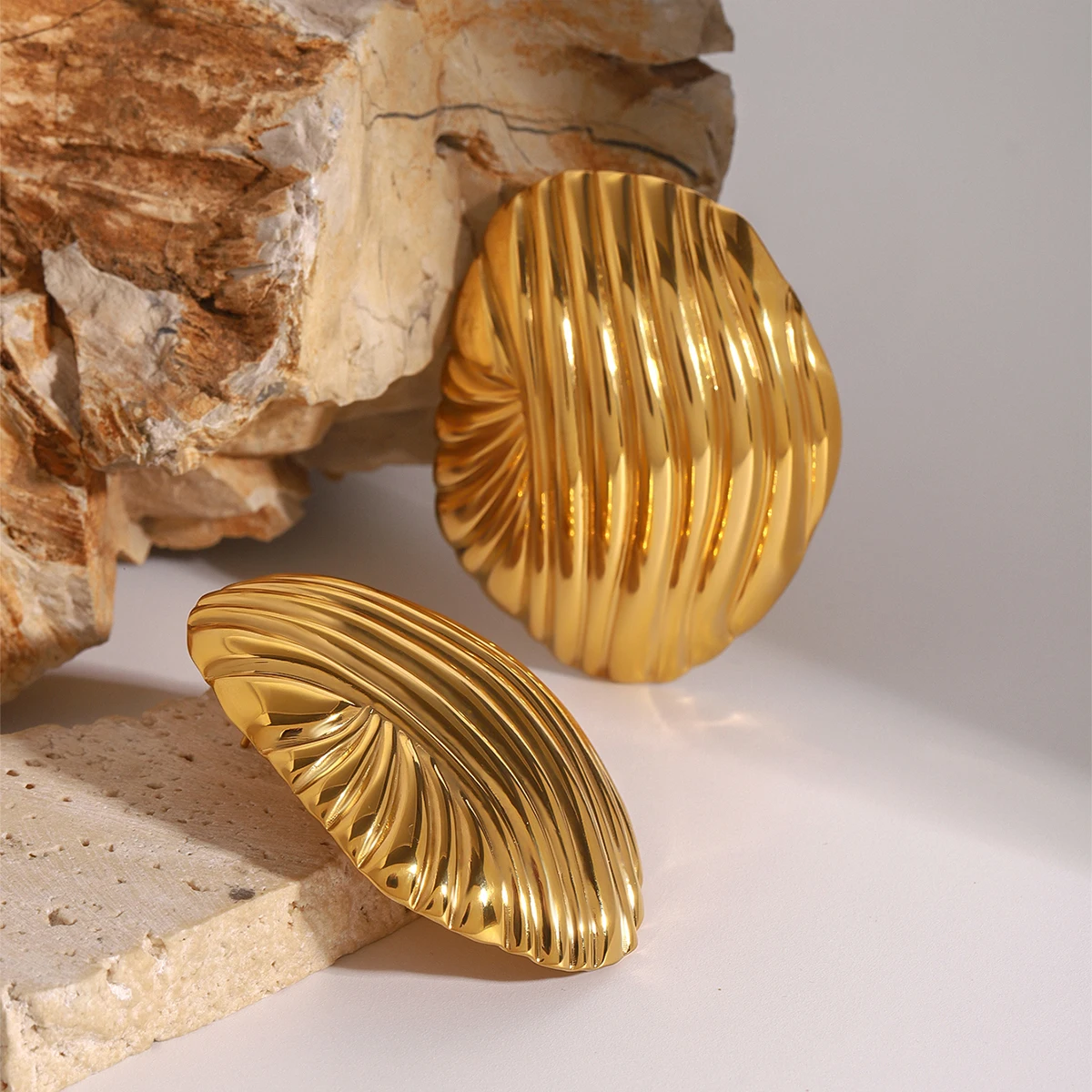 Gold Stainless Steel Circular Earrings 3 Gold Stainless Steel Circular Earrings - Image 3