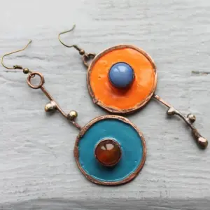 Vintage Drop Earrings with Enamel and Cabochon Accents 9 S8af307189cc84d12b0c0df0633cb578cH